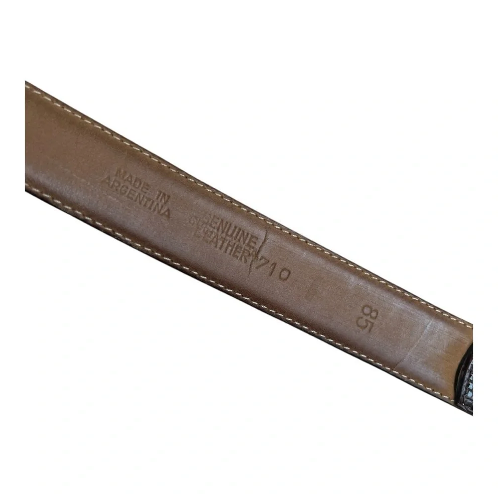 Vintage Brown Leather Belt with Rectangular Buckle